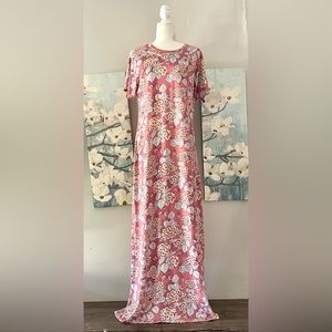 LuLaRoe Maria Spring Flowers Blue and Pink Maxi Dress